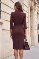Load image into Gallery viewer, Bodycon Notched Lapel Brown Midi Work Dress with Belt