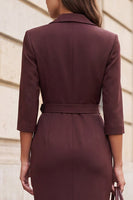 Load image into Gallery viewer, Bodycon Notched Lapel Brown Midi Work Dress with Belt