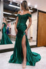 Load image into Gallery viewer, Queendancer Sparkly Dark Green Beaded Mermaid Long Prom Dress with Slit _1