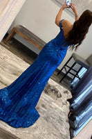 Load image into Gallery viewer, Turquoise Off Shoulder Mermaid Prom Dress with Slit