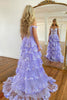 Load image into Gallery viewer, Blue Corset Tiered Lace Prom Dress with Slit