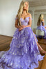 Load image into Gallery viewer, Blue Corset Tiered Lace Prom Dress with Slit