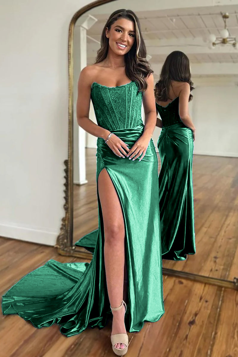 Load image into Gallery viewer, Sparkly Dark Navy Sheath Corset Long Prom Dress with Lace