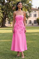 Load image into Gallery viewer, Blue A Line Floral Strapless Maxi Formal Dress