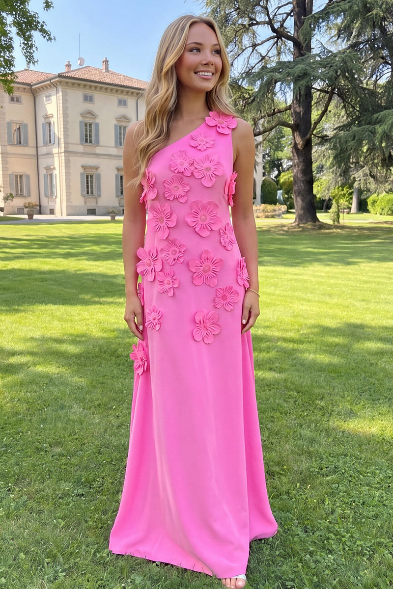 Load image into Gallery viewer, Yellow Sheath Floral One Shoulder Maxi Formal Dress