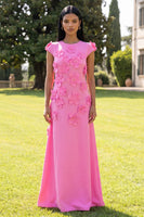 Load image into Gallery viewer, Black Floral A Line Round Neck Long Formal Dress with Sleeves