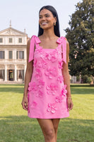 Load image into Gallery viewer, Floral Pink Short Thick Straps A Line Birthday Party Dress with Bows