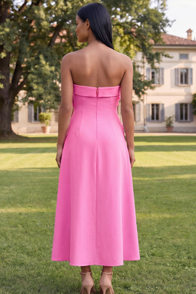 Load image into Gallery viewer, Blue A Line Floral Strapless Maxi Formal Dress