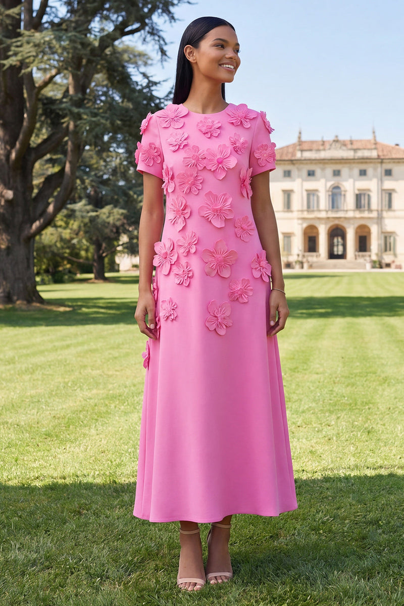 Load image into Gallery viewer, Dark Green A Line Floral Round Neck Maxi Formal Dress with Sleeves