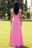 Load image into Gallery viewer, Black Floral A Line Round Neck Long Formal Dress with Sleeves