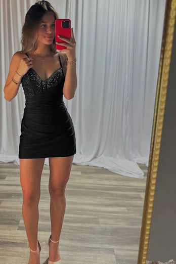 Sparkly Royal Blue V Neck Corset Bodycon Short Prom Dress with Beading