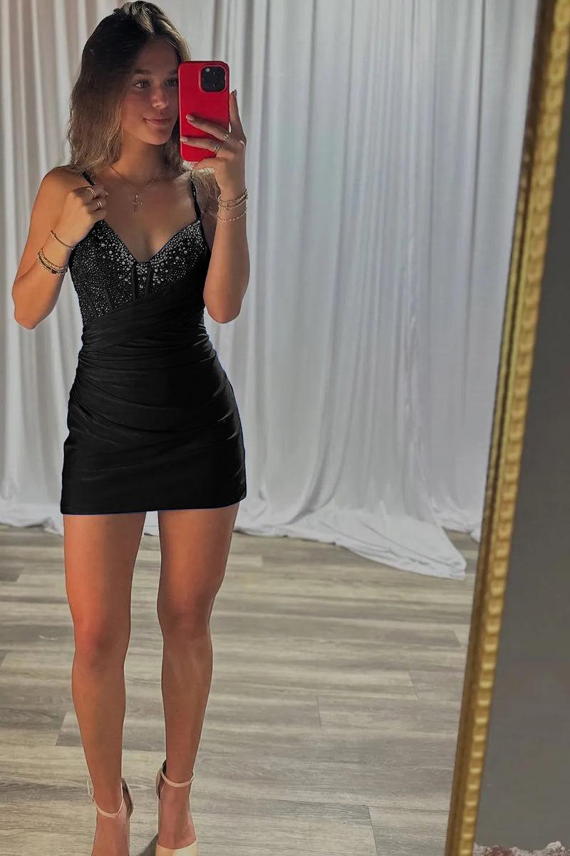 Load image into Gallery viewer, Sparkly Royal Blue V Neck Corset Bodycon Short Prom Dress with Beading