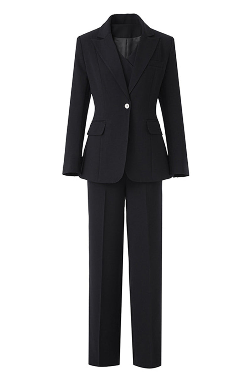Load image into Gallery viewer, Black 3 Piece Notched Lapel Business Suits with Sleeves