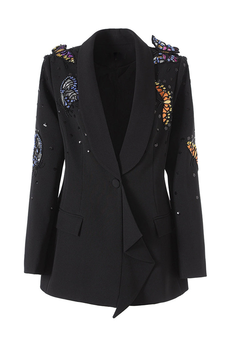 Load image into Gallery viewer, Sparkly Black Shawl Lapel Sequin Women Prom Blazer