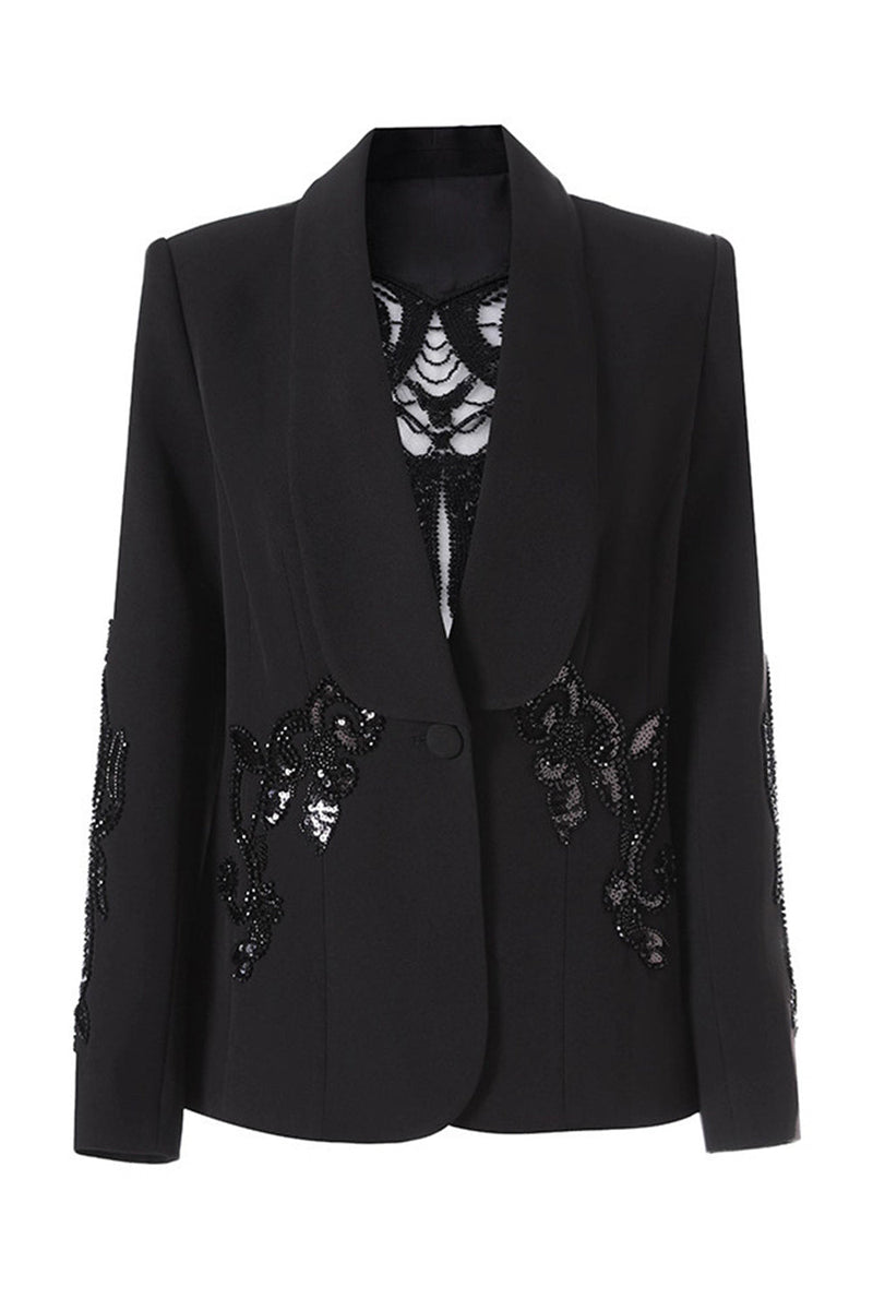 Load image into Gallery viewer, Sparkly Black Sequin Shawl Lapel Women Prom Blazer