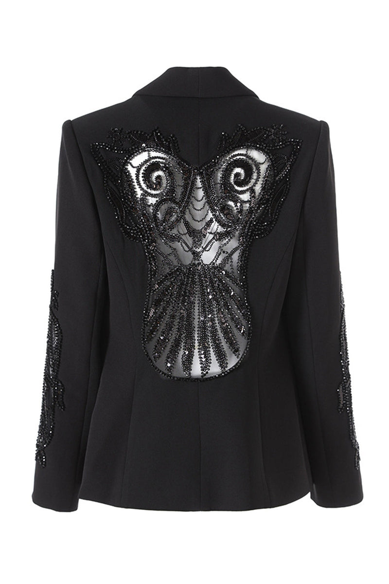 Load image into Gallery viewer, Sparkly Black Sequin Shawl Lapel Women Prom Blazer