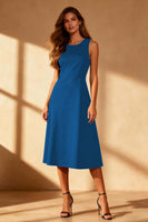 Load image into Gallery viewer, Simple Black Round Neck Satin Bodycon Midi Cocktail Dress