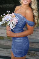 Load image into Gallery viewer, Red Bodycon Off the Shoulder Ruched Short Prom Dress