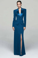 Load image into Gallery viewer, 2 Piece Black Peak Lapel Long Pencil Blazer Dress with Slit