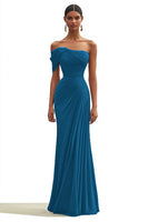 Load image into Gallery viewer, Ink Blue Sheath One Shoulder Pleated Long Formal Dress