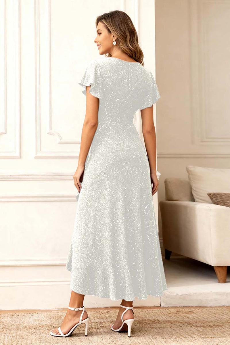 Load image into Gallery viewer, Glitter Black Round Neck Midi Holiday Party Dress with Sleeves