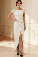 Load image into Gallery viewer, Sheath Navy Boat Neck Long Mother of the Bride Dress with Lace