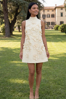 Load image into Gallery viewer, Floral Sage Green Short High Neck A Line Birthday Party Dress