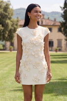 Load image into Gallery viewer, Floral Butter Yellow Short Round Neck Birthday Party Dress with Sleeves