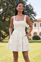 Load image into Gallery viewer, Floral Blue Short Square Neck A Line Birthday Party Dress with Pockets