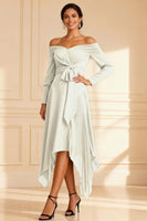Load image into Gallery viewer, Brown Off the Shoulder Pleated Asymmetrical Mother of the Bride Dress