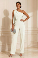 Load image into Gallery viewer, One Shoulder Sage Green Maxi Mother of the Bride Jumpsuits with Ruffles