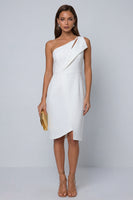 Load image into Gallery viewer, Black Pencil One Shoulder Knee Length Work Dress