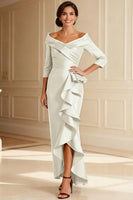 Load image into Gallery viewer, Chocolate Off the Shoulder High Low Ruffled Mother of the Bride Dress with Sleeves