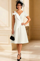 Load image into Gallery viewer, Black and White A Line V Neck Midi Mother of the Bride Dress