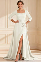 Load image into Gallery viewer, Dark Green A Line Round Neck Long Mother of the Bride Dress with Slit