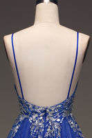 Load image into Gallery viewer, Tulle Spaghetti Straps Royal Blue Ball Gown with Sequins