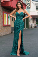 Load image into Gallery viewer, Sparkly Sequins Mermaid Light Blue Prom Dress with Slit