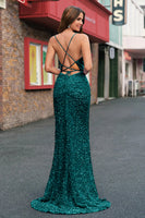Load image into Gallery viewer, Sparkly Sequins Mermaid Light Blue Prom Dress with Slit