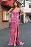 Load image into Gallery viewer, Sparkly Sequins Mermaid Light Blue Prom Dress with Slit