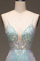 Load image into Gallery viewer, Sparkly Mermaid Grey Blue Sequins Prom Dress with Split Front
