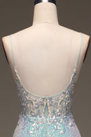 Load image into Gallery viewer, Sparkly Mermaid Grey Blue Sequins Prom Dress with Split Front