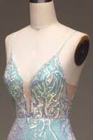 Load image into Gallery viewer, Sparkly Mermaid Grey Blue Sequins Prom Dress with Split Front