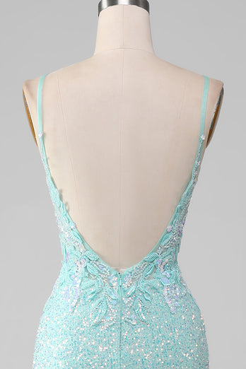 Sequins Sparkly Mermaid Light Green Prom Dress with Slit