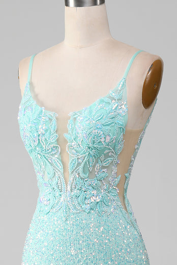 Sequins Sparkly Mermaid Light Green Prom Dress with Slit