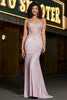 Load image into Gallery viewer, Queendancer Women Glitter Blush Mermaid Prom Dress Spaghetti Straps Long Party Dress with Beading