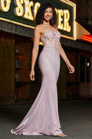 Load image into Gallery viewer, Glitter Blush Mermaid Spaghetti Straps Long Beaded Prom Dress