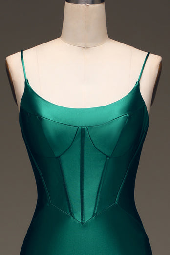 Satin Mermaid Lace-Up Back Dark Green Prom Dress