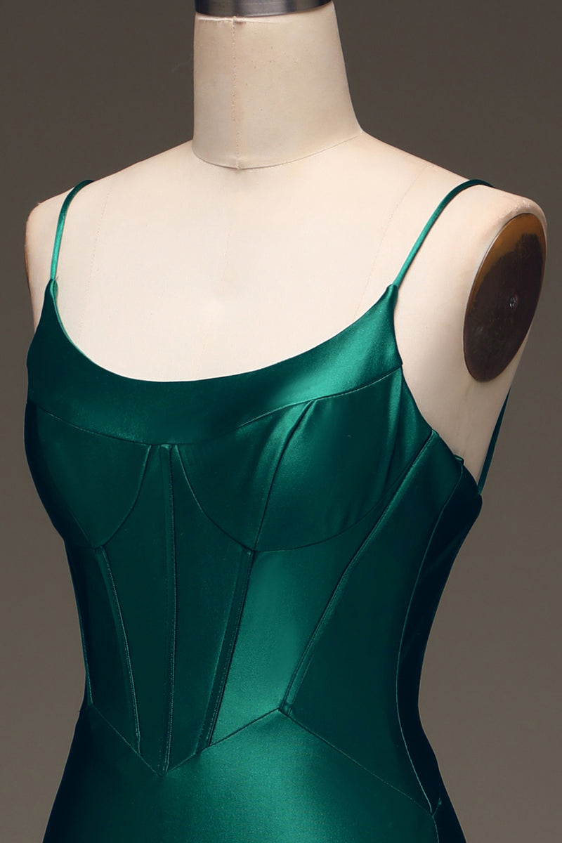 Load image into Gallery viewer, Satin Mermaid Lace-Up Back Dark Green Prom Dress