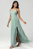 Load image into Gallery viewer, Spaghetti Straps Sleeveless Matcha Bridesmaid Dress with Slit