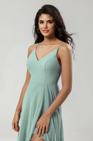 Load image into Gallery viewer, Spaghetti Straps Sleeveless Matcha Bridesmaid Dress with Slit